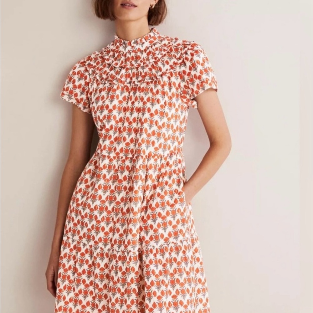 Boden Ruched Dress in Chili Oil /Poppy Geo